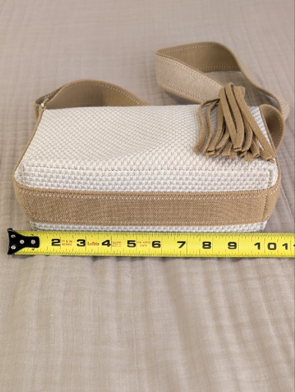 Rothy's The Casual Cream Woven Crossbody Bag with Tan Strap - Picture 6 of 8
